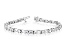 Load image into Gallery viewer, 14K White Gold Baguette &amp; Round Diamond Aleternating Bracelet 7&quot;
