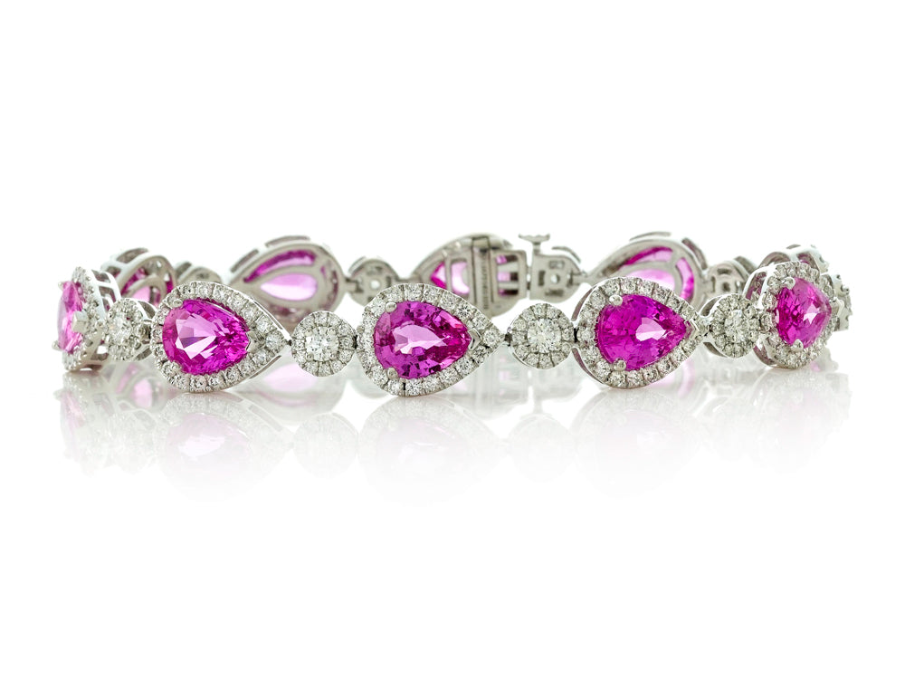 18K White Gold Pink Sapphires & Diamond Bracelet