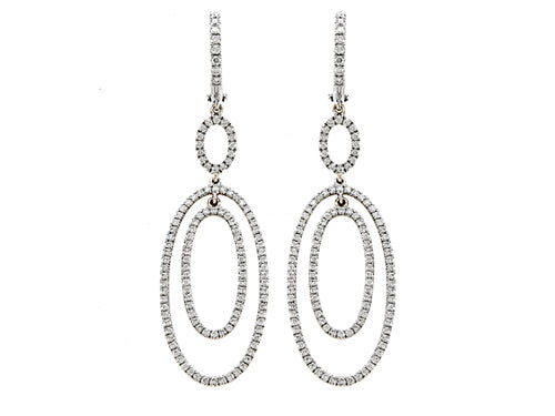 18K White Gold Diamond Oval Shape Dangle Earrings 2