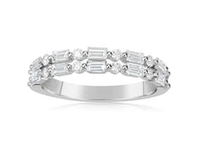 Load image into Gallery viewer, 14K White Gold Double Row Diamond Round &amp; Baguette Band
