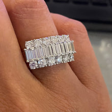 Load image into Gallery viewer, 18K White Gold Diamond Baguette &amp; Round Band
