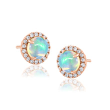 Load image into Gallery viewer, 14K Gold Opal &amp; Diamond Stud Earrings
