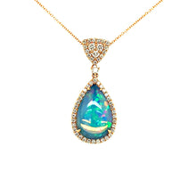 Load image into Gallery viewer, 14K Rose Gold Pear Shape Opal &amp; Diamond Pendant
