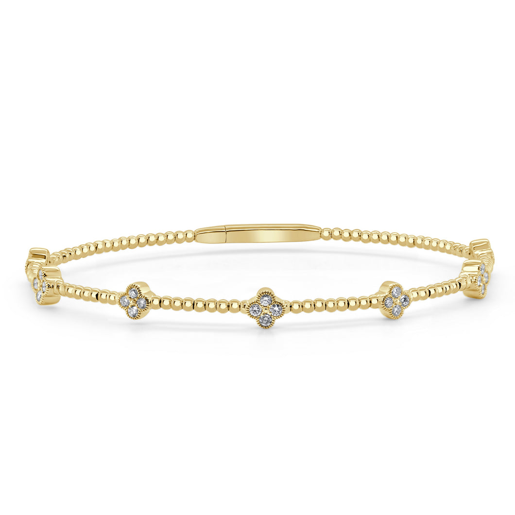 14K Gold Flexible Diamond Clover Stretch Bangle