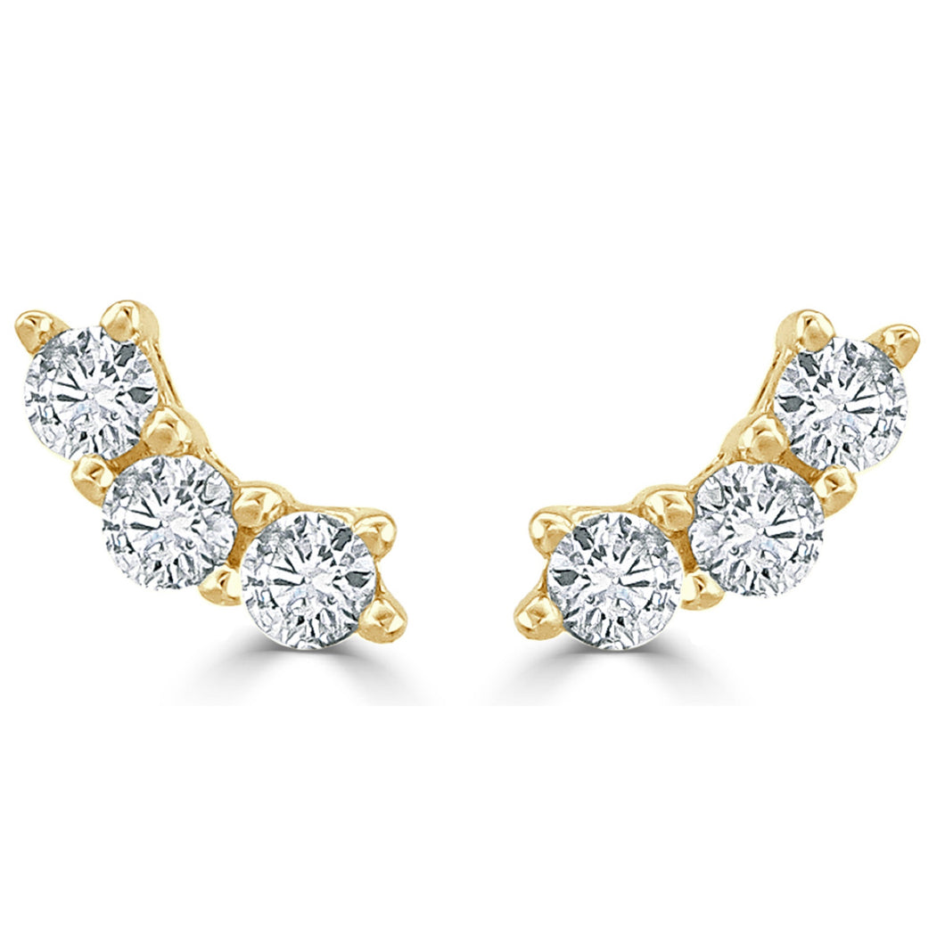 14K Gold Diamond 3-Stone Stud Earring