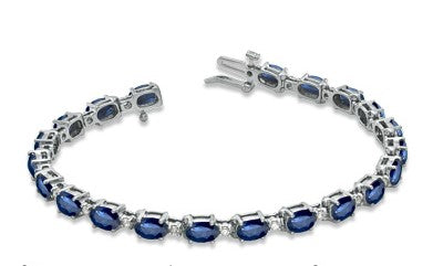 14K White Gold Oval Sapphire & Diamond Bracelet