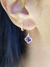 Load image into Gallery viewer, 14K Rose Gold Amethyst &amp; Diamond Earrings 0.75&quot; Drop
