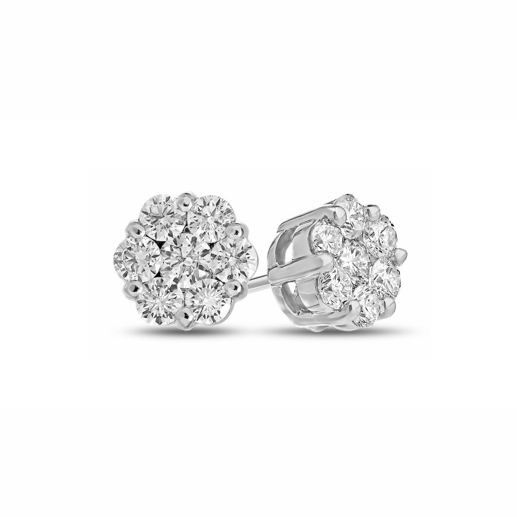 14K White Gold Diamond 0.50ct Flower Stud Earrings