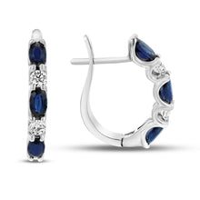 Load image into Gallery viewer, 14K White Gold Sapphire &amp; Diamond Hoop Earrings 0.75&quot;
