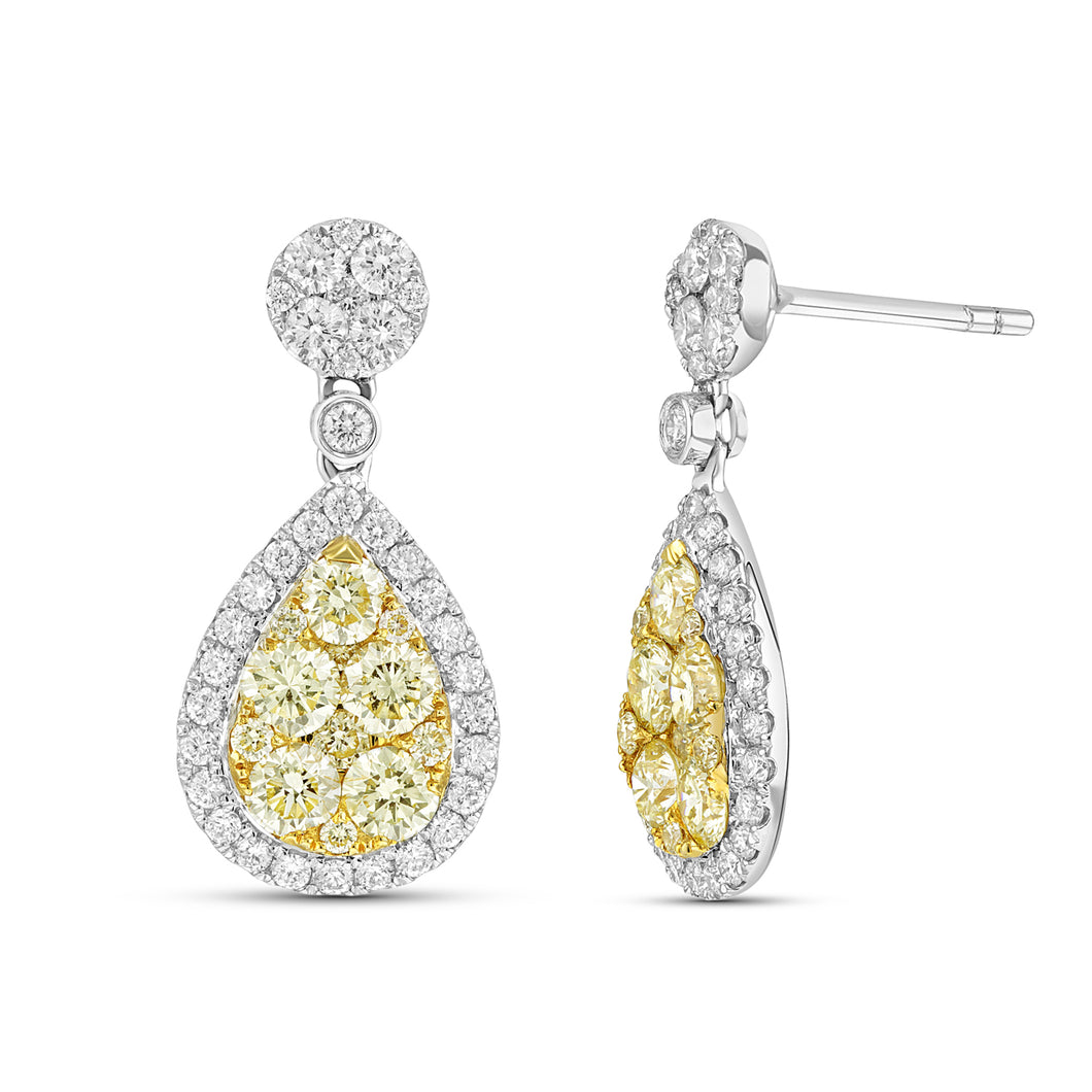 18K Yellow & White Diamond Dangle Earrings - 1