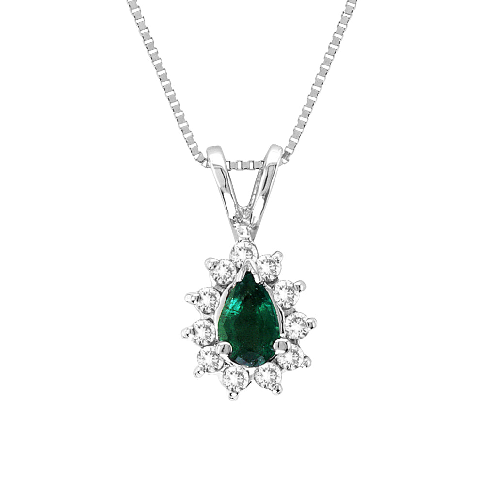 14K White Gold P/S Emerald & Diamond Pendant 18