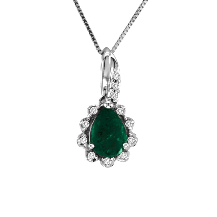 14K White Gold P/S Emerald & Diamond Pendant 18