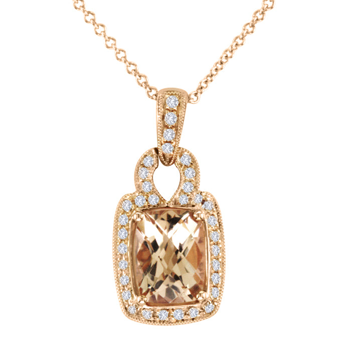 14K Rose Gold Morganite & Diamond Pendant