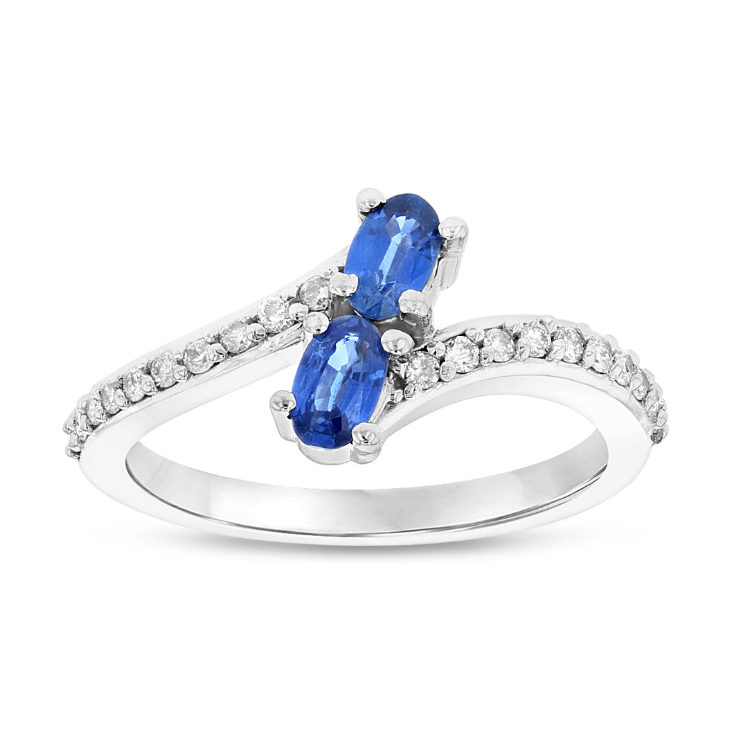 14K Sapphire & Diamond Bypass Ring