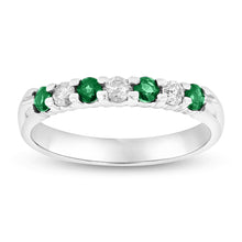 Load image into Gallery viewer, 14K White Gold Emerald &amp; Diamond Band
