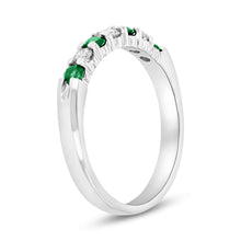 Load image into Gallery viewer, 14K White Gold Emerald &amp; Diamond Band
