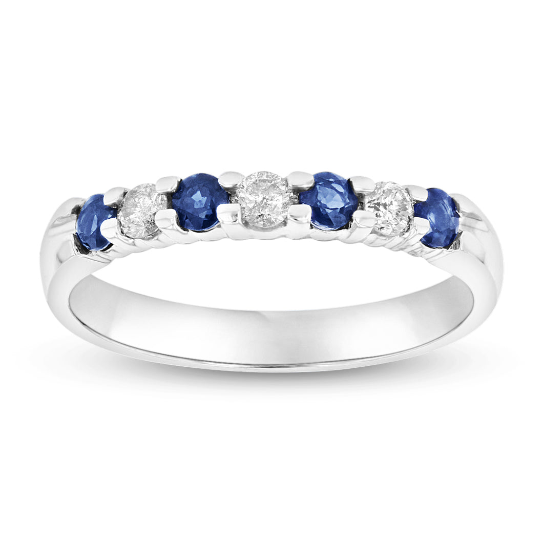 14K White Gold Sapphire & Diamond Band