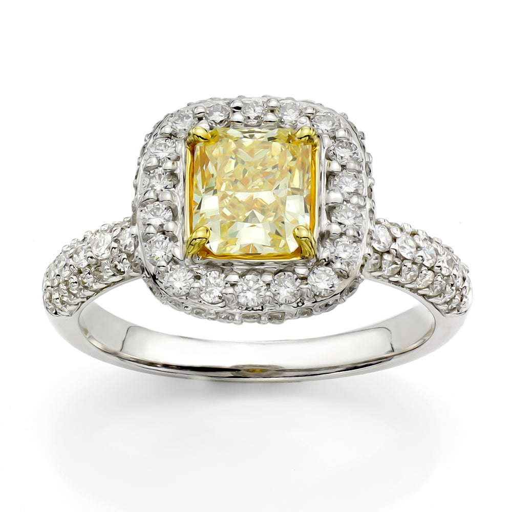 18K White Gold Yellow & White Diamond Ring