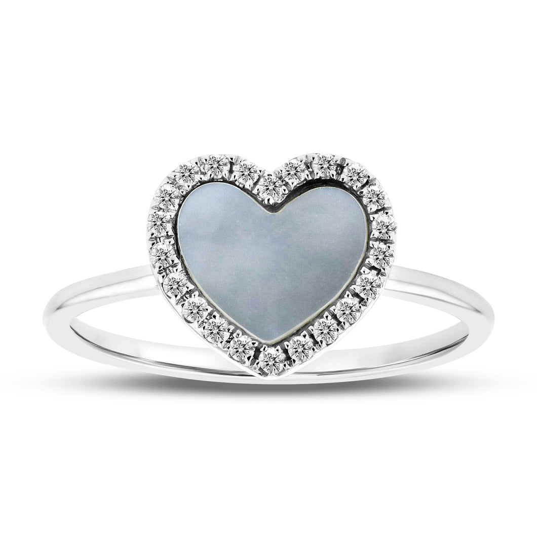 14K White Gold Heart Mother-of-Pearl & Diamond Ring