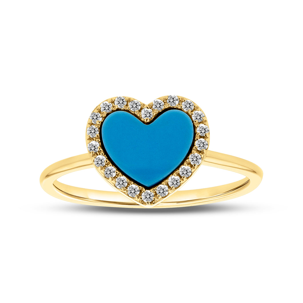 14K Yellow Gold Heart Turquoise & Diamond Ring