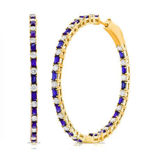 Load image into Gallery viewer, 14K Gold Sapphire &amp; Diamond Hoop Earrings
