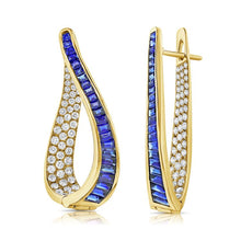 Load image into Gallery viewer, 14K Gold Sapphire &amp; Diamond Hoop Earrings
