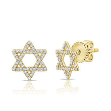 Load image into Gallery viewer, 14K Gold Diamond Star of David Stud Earrings
