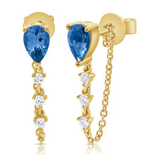 Load image into Gallery viewer, 14K Gold Sapphire &amp; Diamond Chain Dangle Earrings
