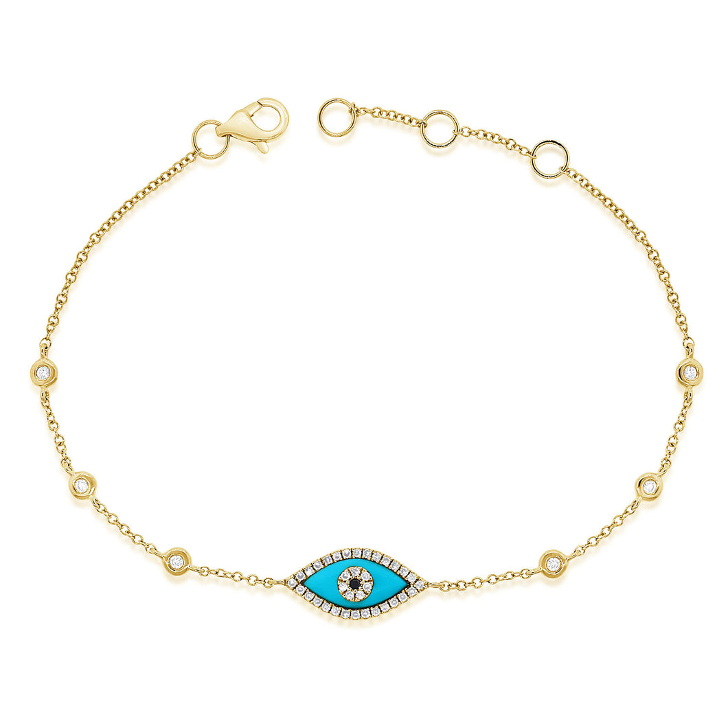 14K Gold Turquoise & Diamond Evil Eye Bracelet