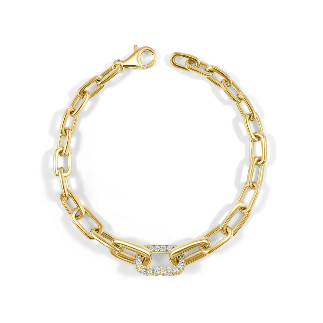 14K Gold Diamond Link Chain Bracelet 7