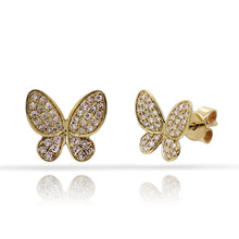 Load image into Gallery viewer, 14K Gold Diamond Pave Butterfly Stud Earrings
