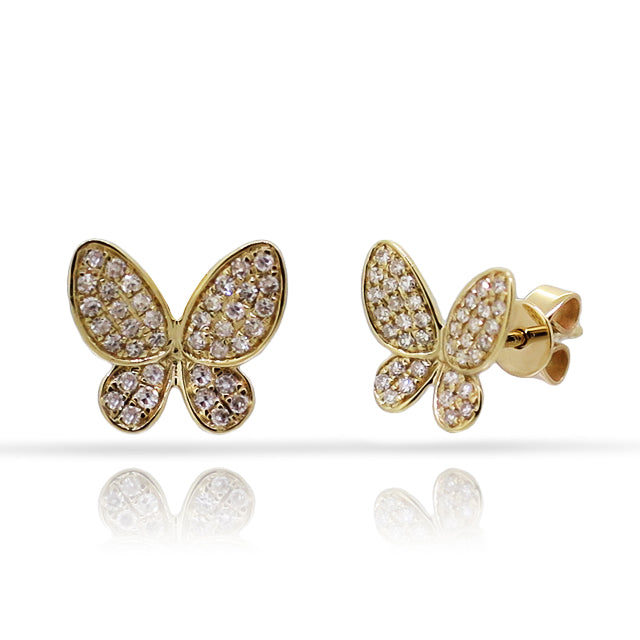 14K Gold Diamond Pave Butterfly Stud Earrings