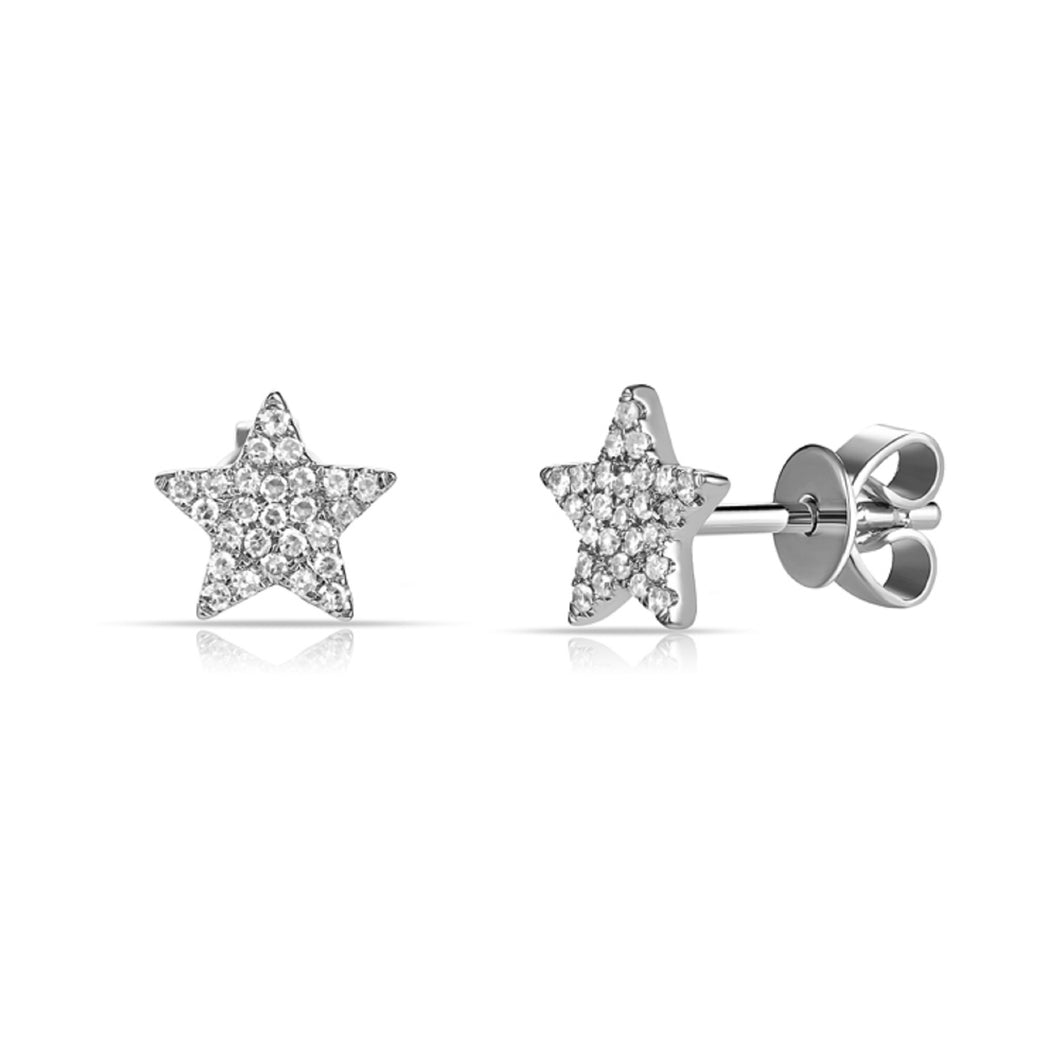 14K Gold Pave Star Diamond Stud Earrings