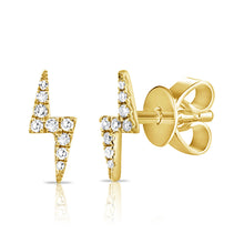 Load image into Gallery viewer, 14K Gold Pave Diamond Lightning Bolt Stud Earrings
