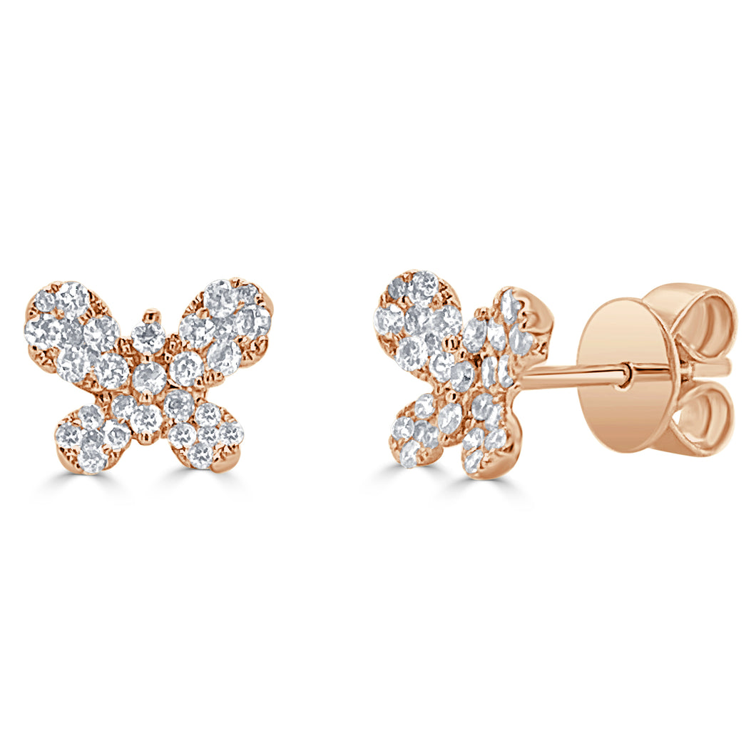 14K Gold Diamond Butterfly Stud Earrings