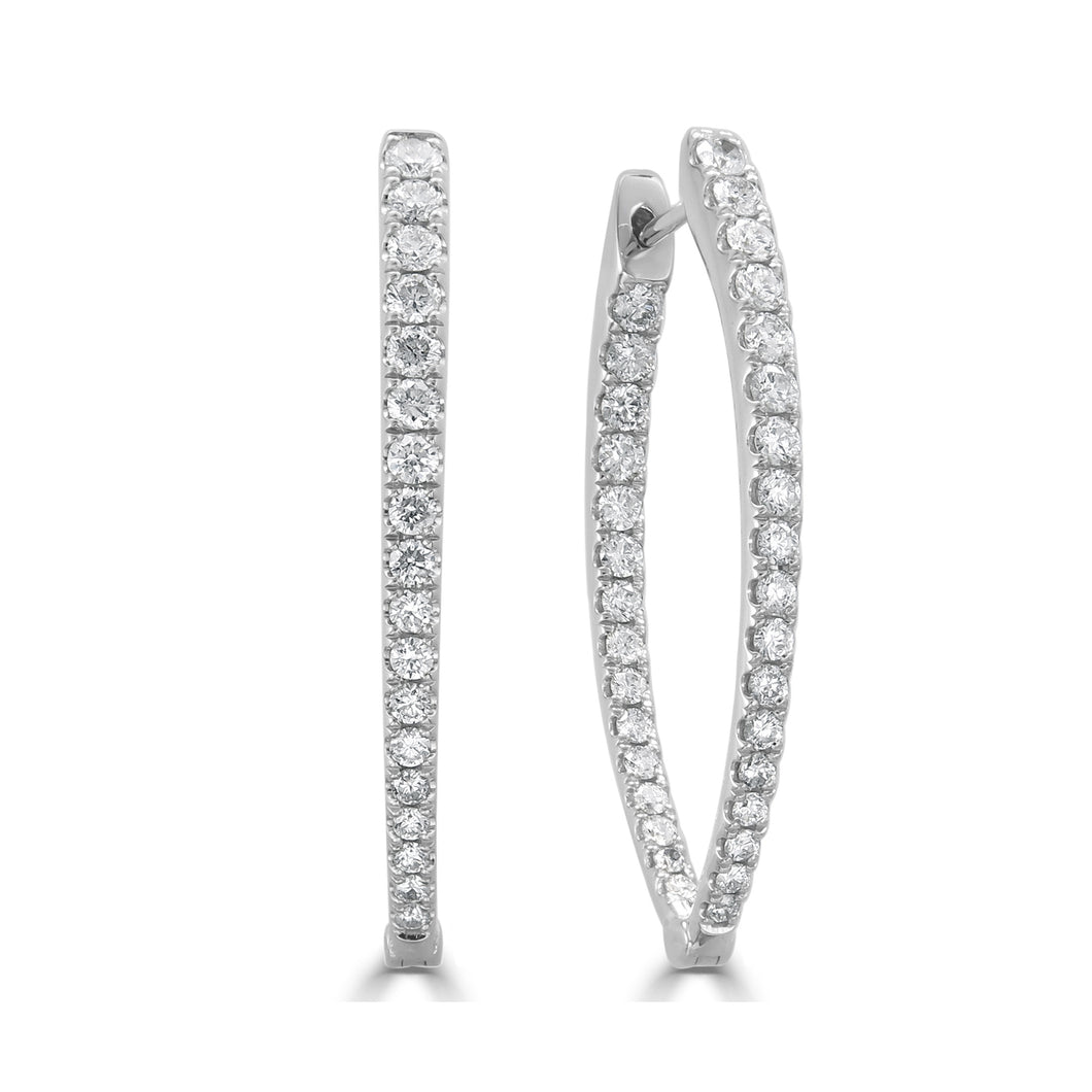 14k Gold & Diamond Oval Shape Hoop Earrings  - 1.25