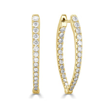Load image into Gallery viewer, 14K Gold Diamond Oval Hoop Earrings 1&quot; Inch
