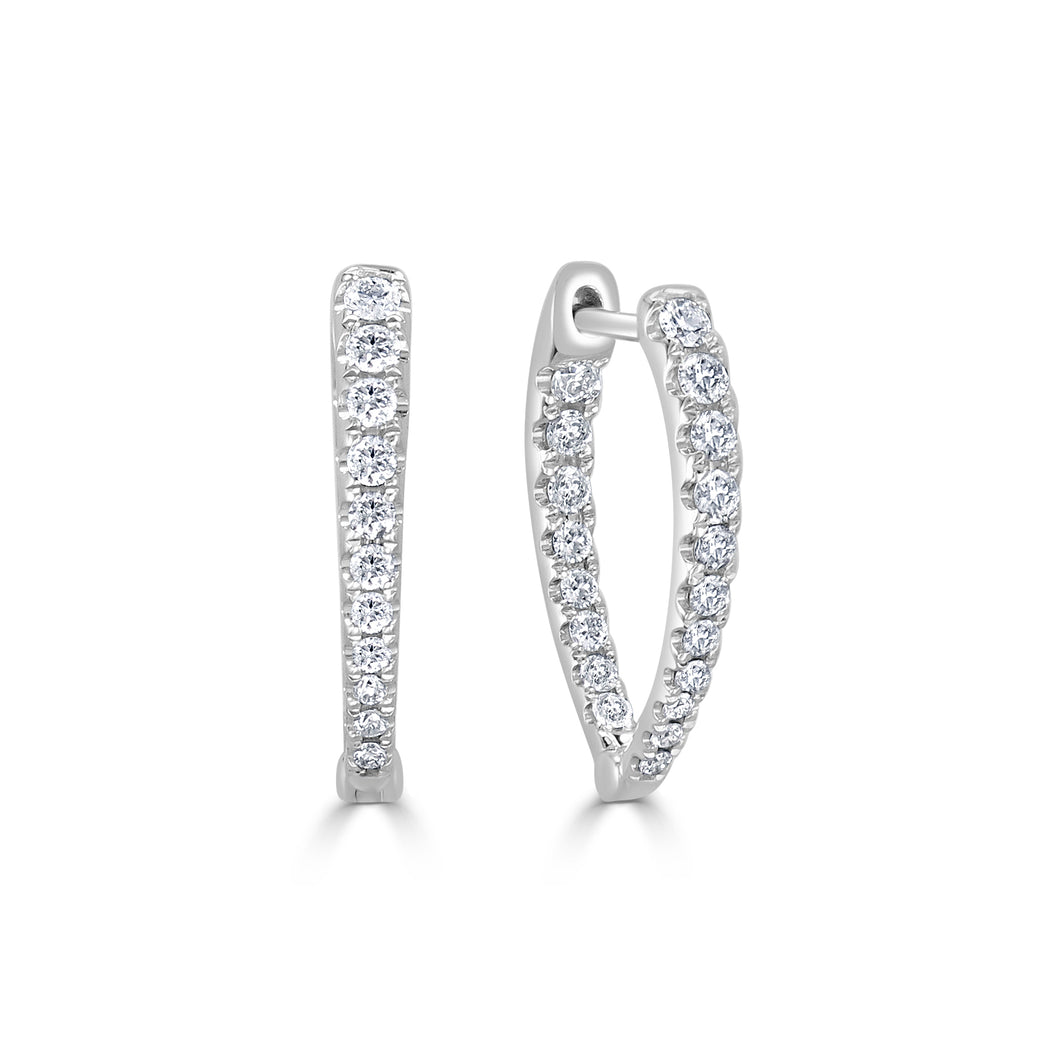 14K Diamond Oval Hoop Earrings 0.75