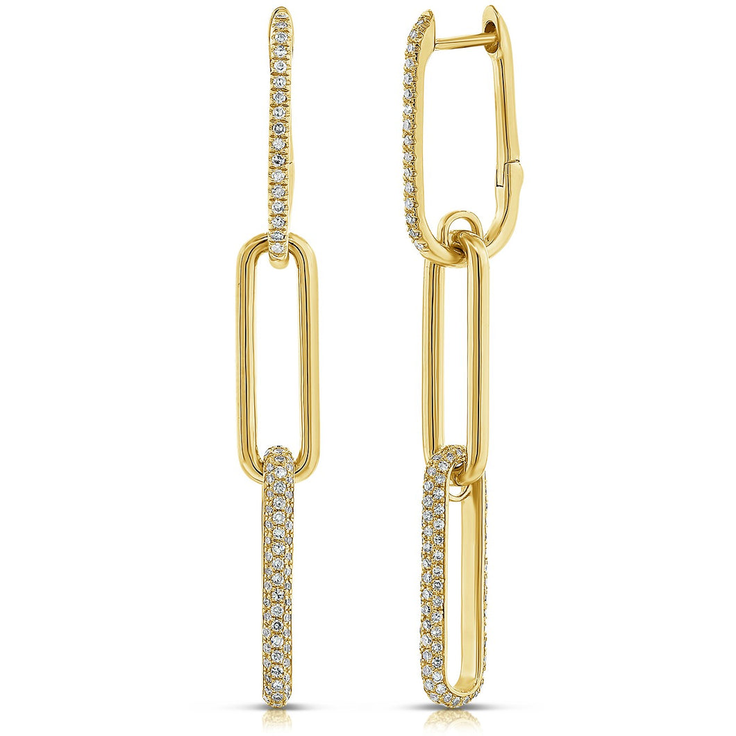 14K Yellow Gold Diamond Link Dangle Earrings