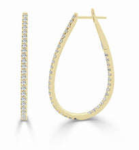 Load image into Gallery viewer, 14K Gold Diamond Pear Shape Hoop Earrings 1.50 Inches
