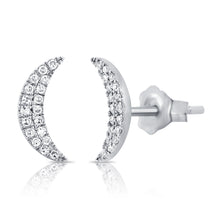 Load image into Gallery viewer, 14K Gold Pave Diamond Moon Stud Earrings

