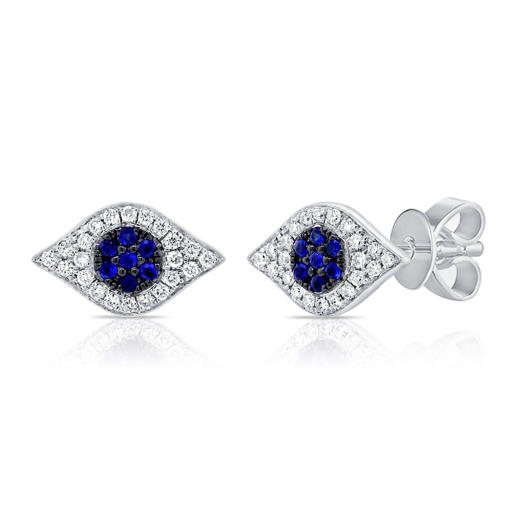 14K Gold Evil Eye Sapphire & Diamond Stud Earrings