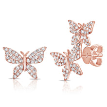 Load image into Gallery viewer, 14K Gold Diamond Mismatched Butterfly Stud Earrings
