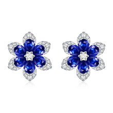 Load image into Gallery viewer, 14K Gold Sapphire &amp; Diamond Flower Stud Earrings
