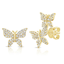 Load image into Gallery viewer, 14K Gold Diamond Mismatched Butterfly Stud Earrings
