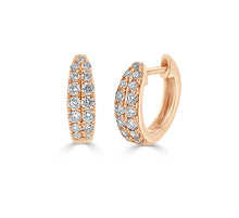14K Gold Diamond Double Row  Huggie Earrings
