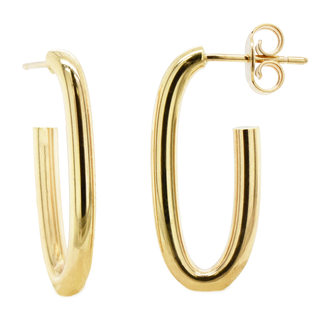 14K Yellow Gold Oval Open Hoop Earrings 1