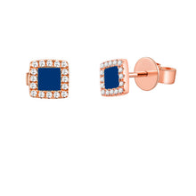 Load image into Gallery viewer, 14K Gold Lapis &amp; Diamond Square Stud Earrings
