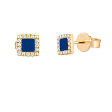 Load image into Gallery viewer, 14K Gold Lapis &amp; Diamond Square Stud Earrings
