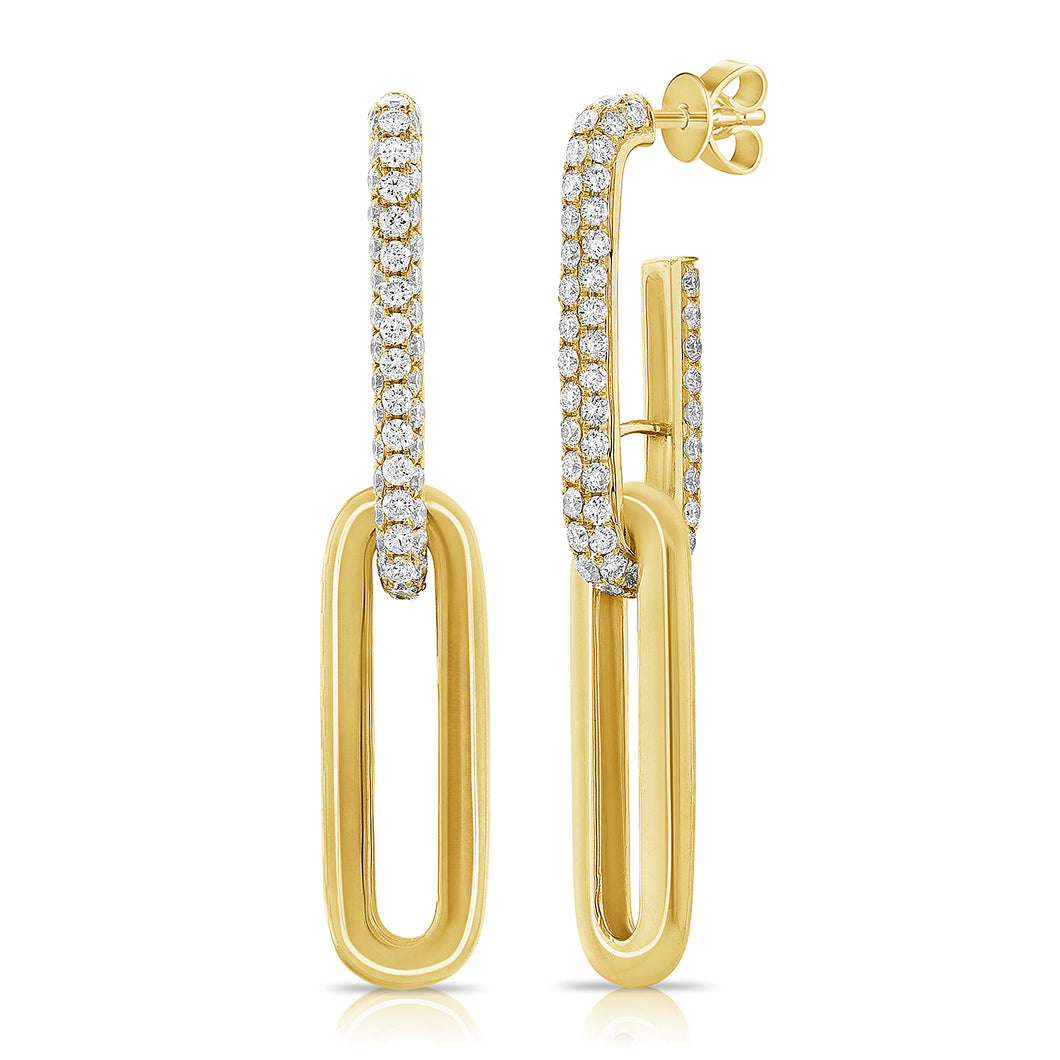 14K Yellow Gold Diamond Link Drop Earrings 1.75